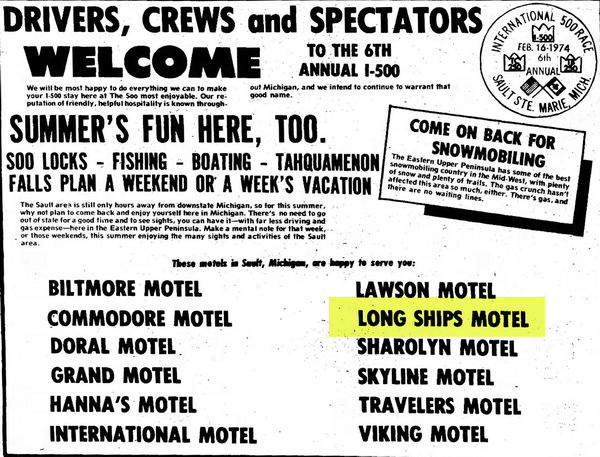 Long Ships Motel - Feb 14 1974 Ad